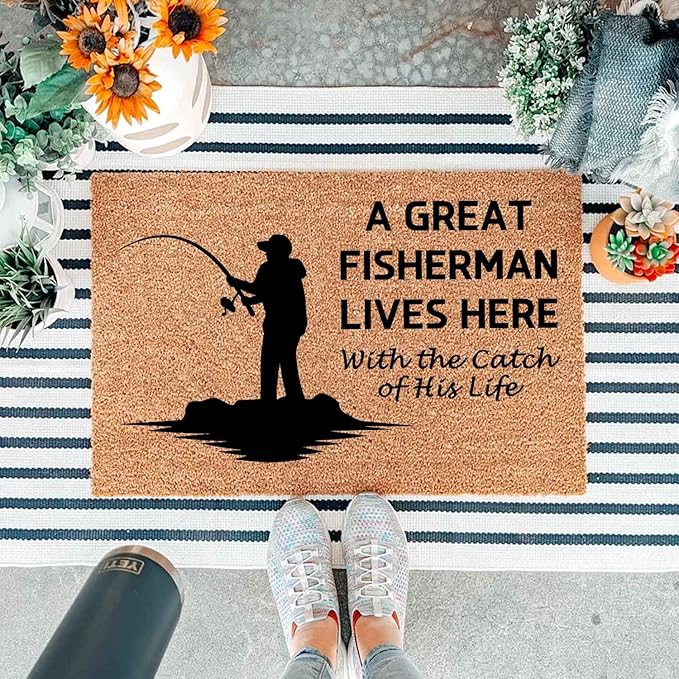 Funny Coir Doormat with A Great Fisherman Lives Here with The Catch of His Life - Image 5