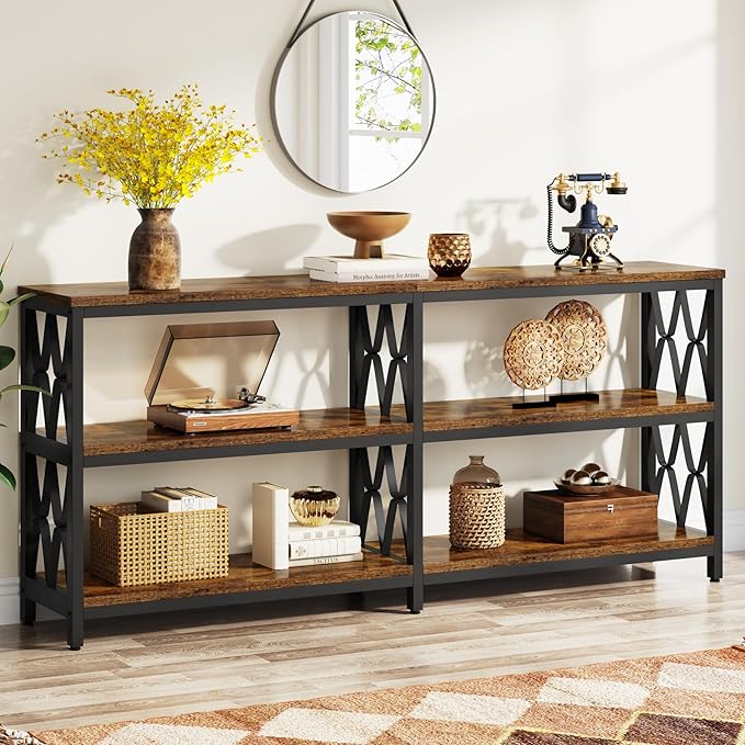 LITTLE TREE Console Table with Storage Shelves, 70.9" Industrial 3-Tier Sofa - Image 2