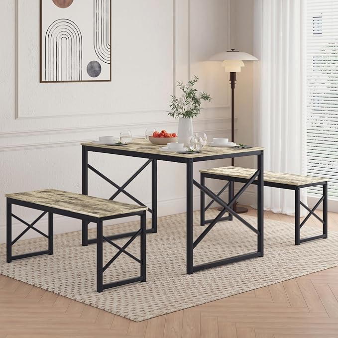 VECELO Kitchen Table with 2 Benches - Image 3