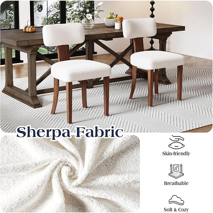 Farmhouse Chair Set of 2, Mid Century Modern Dining Chairs, Sherpa Upholstered - Image 5
