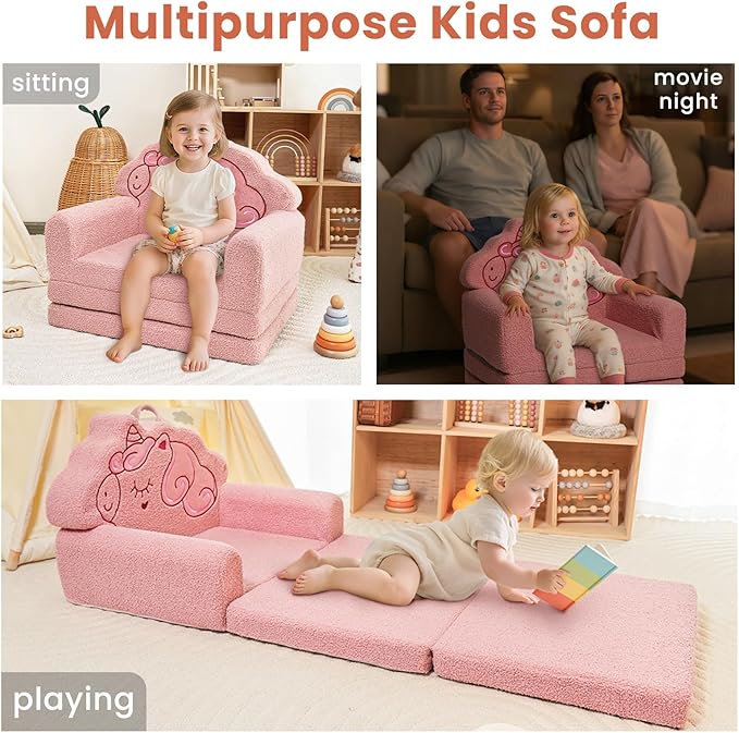 TinyPalsa Kids Couch, Convertible Sofa to Lounger Fold Out, Gift - Image 3
