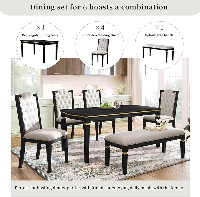 Merax 6-Piece Kitchen Dining Table Set, 62.7" Rectangular - Image 5