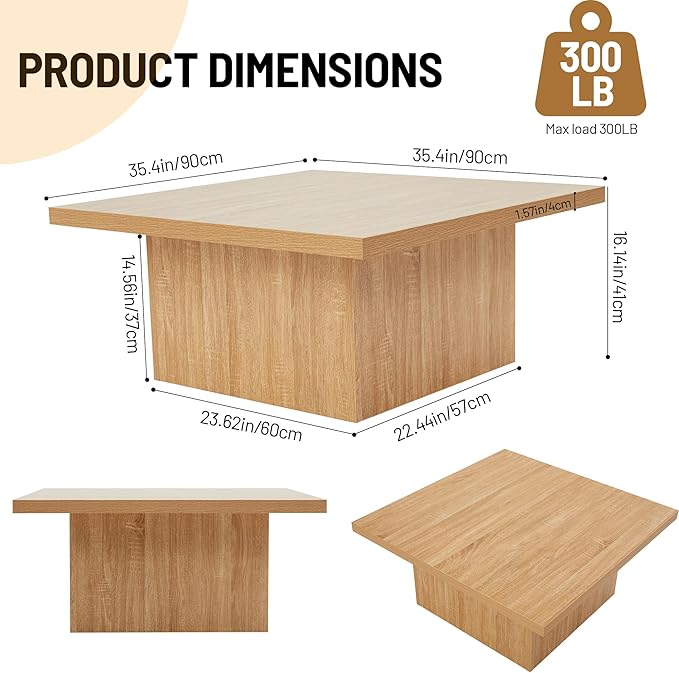 Square Cocktail Living Room Coffee Table Engineered Eco-Friendly Wood Look - Image 2