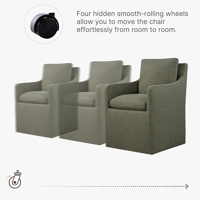 Upholstered Dining Chairs with Casters No Assembly Modern Accent Armchair with - Image 6