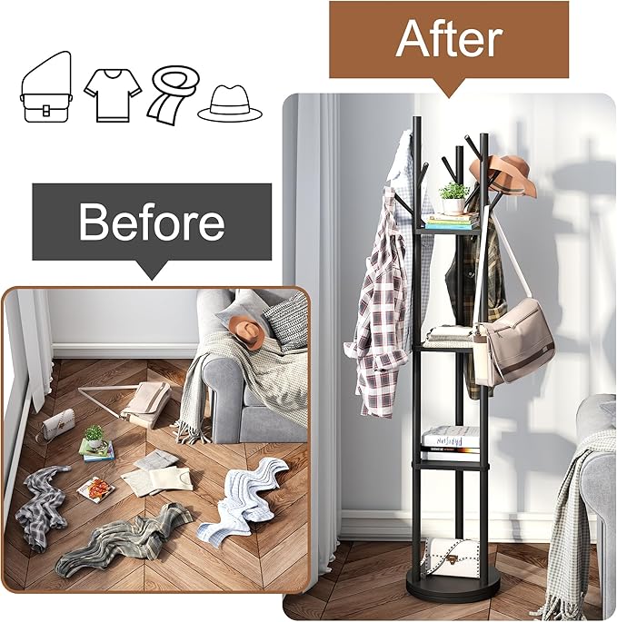 FILWH Bamboo Coat Rack Rotary Freestanding - Image 5