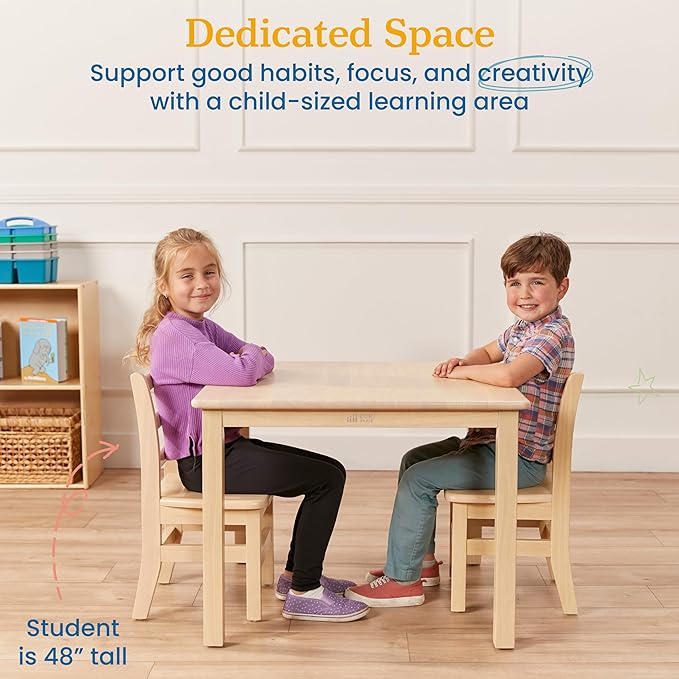 ECR4Kids 30in x 30in Square Hardwood Table and Chair Set, 12in Seat Height - Image 4