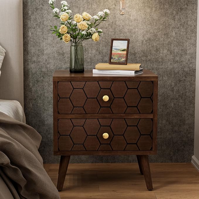 COSIEST Modern End Table w Honeycomb Pattern, Mid-Century Nightstand w Storage - Image 4