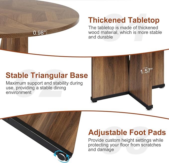 Round Dining Table for 4, 39 Inch Small Dinner Table Farmhouse Wooden Circle - Image 4