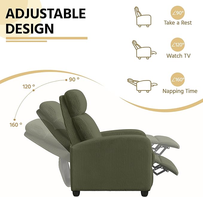 Yaheetech Corduroy Recliner Chair Single Sofa Home Theater Seating Adjustable - Image 4