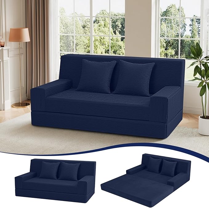 MeMoreCool Boneless Folding Sofa Bed Queen, Corduroy Convertible Sleeper Chair by MeMoreCool