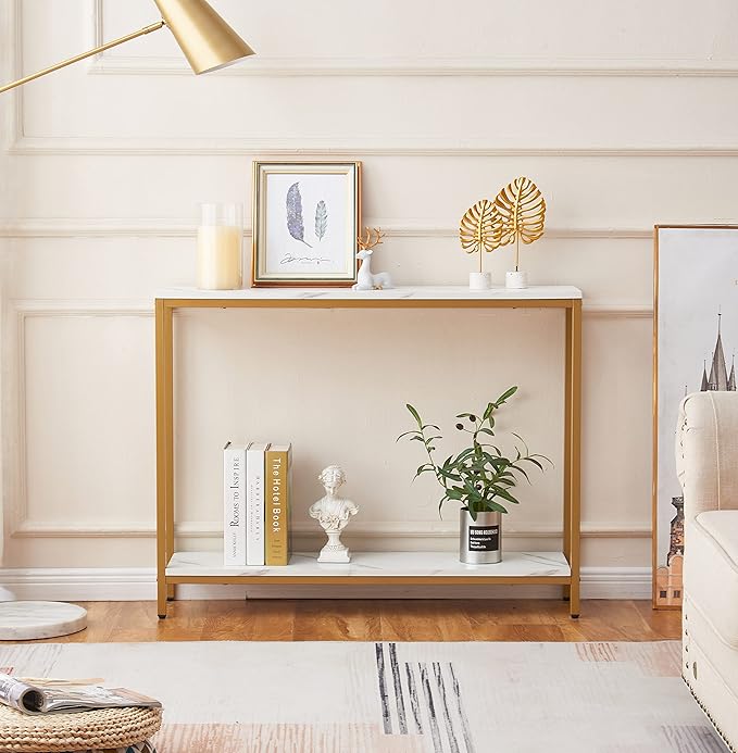 loglus Console Table for Entryway, Faux Marble MDF Sofa Table - Image 3
