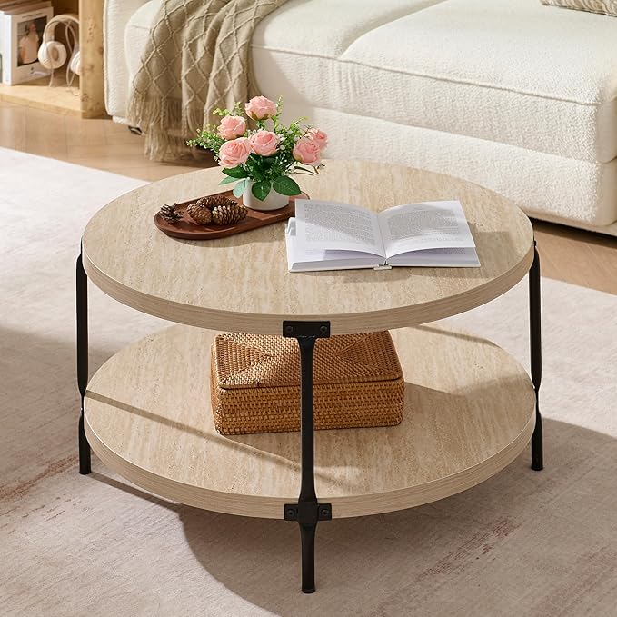 Round Boho Wood Coffee Table by Awescuti