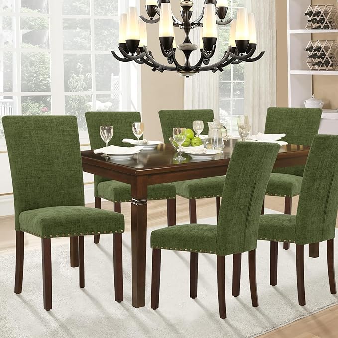 Parsons Dining Chairs Set of 6, Upholstered Nailhead Dining Room Kitchen Side - Image 4
