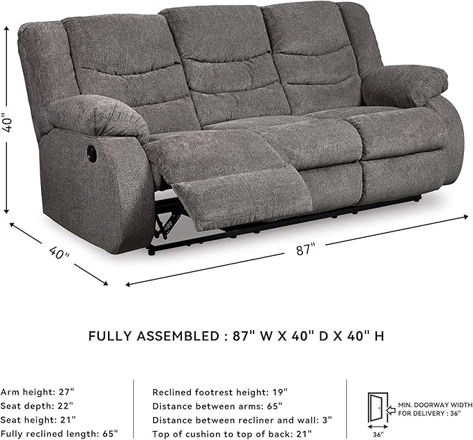 Signature Design by Ashley Tulen Modern Manual Pull Tab Reclining Sofa - Image 3