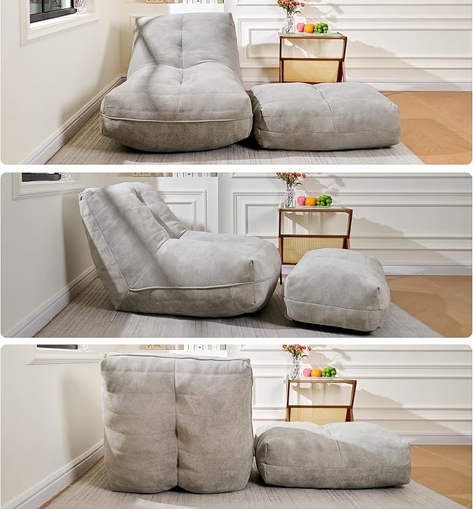 Bean Bag Chair with Ottoman, Comfy Bean Bag Sofa with Memory Foam, Lazy BeanBag - Image 9