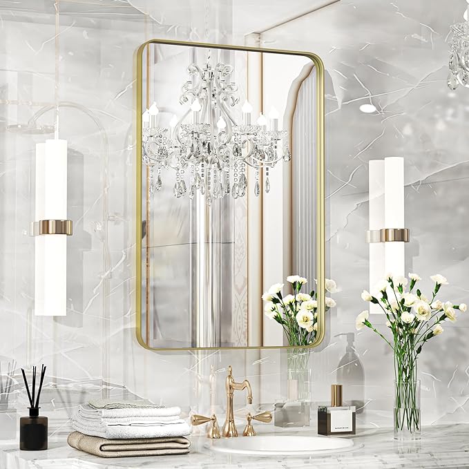 Fun Memories Gold Bathroom Mirror 20x30 Inch Bathroom Vanity, Metal Black Frame by FunMemories
