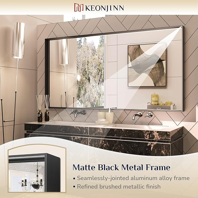 Keonjinn Black Bathroom Mirror 60 x 30 Inch, Large Matte Black Rectangular Wall - Image 6