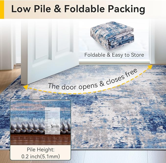 Washable Area Rugs 2'x8' Non-Slip Modern Abstract Soft - Image 8