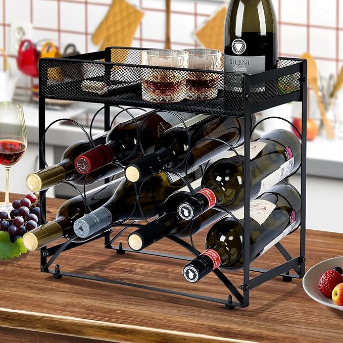 NOBLEMOOD 8 Bottles Countertop Wine Rack, Metal Tabletop Wine Bottles Holder by NOBLEMOOD