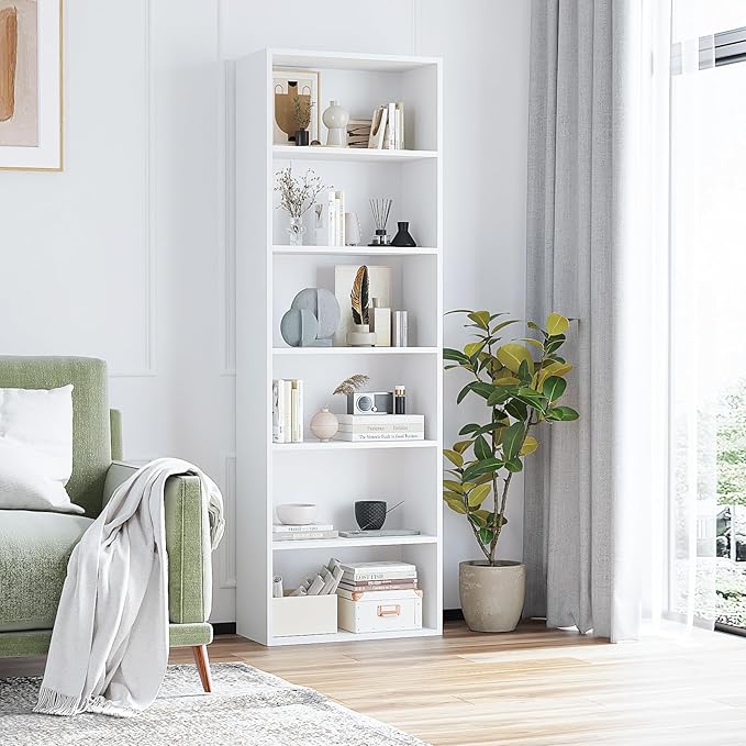 6-Tier Book Shelf, Floor Standing Open Bookcase, Wooden Display Storage Shelves by Unknown