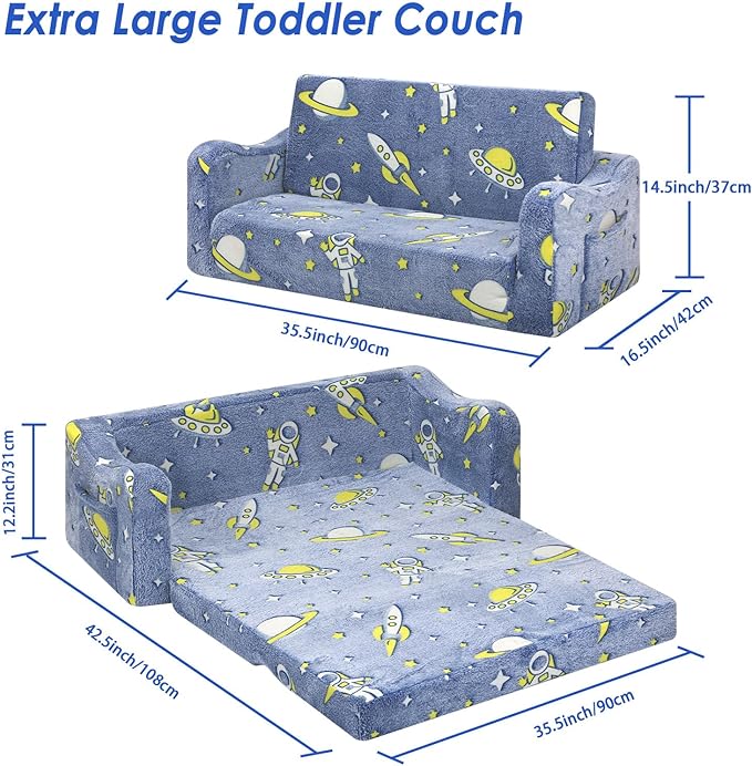Kids Couch Extra Large, Glow in The Dark 2-in-1 Folding Kids Sofa Bed - Image 3