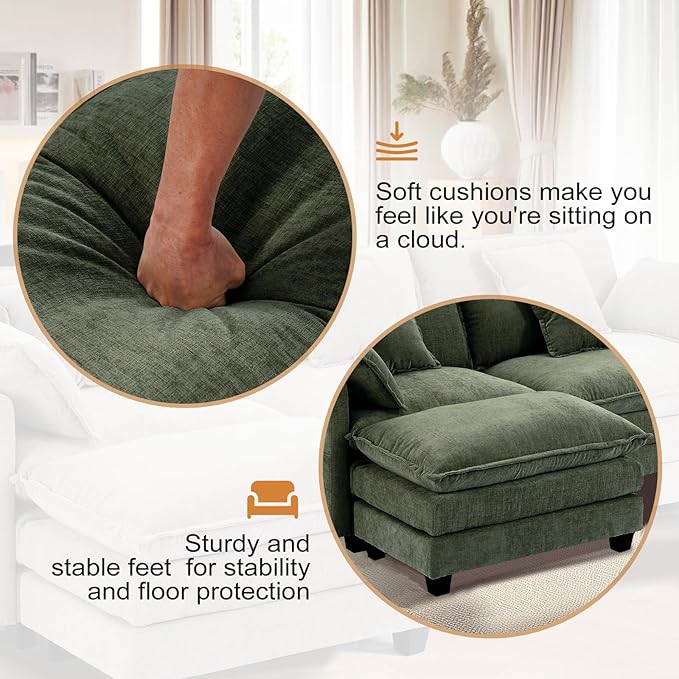 Furniliving 112‘’ L-Shaped Sofa, Luxury Chenille Modular Sectional Couches - Image 5