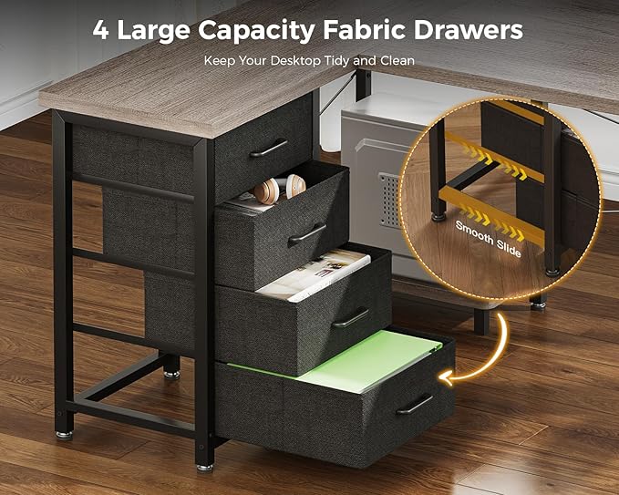 AODK L Shaped Desk with 4 Tier Drawers, L Shaped Computer Desk with USB - Image 4
