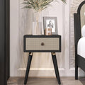 Bme Nipe Black Solid Wood Rattan Nightstand Fully Assembled, Woven Cane End by Bme