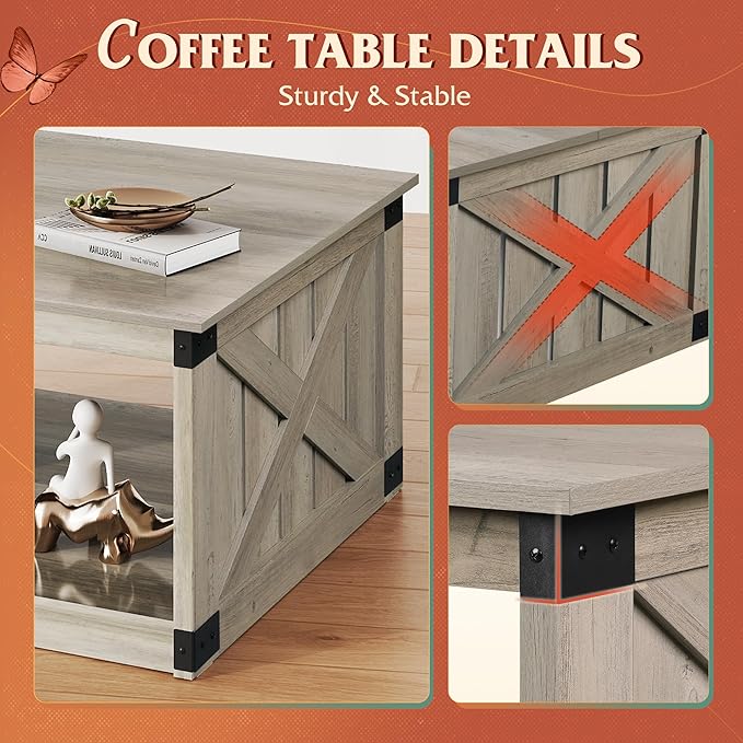 WLIVE Coffee Table, Farmhouse Coffee Table - Image 4
