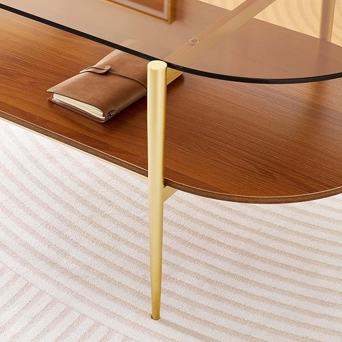 Oval Glass Coffee Table, Mid-Century Modern Design, L41 x W21 x H17 inch - Image 7