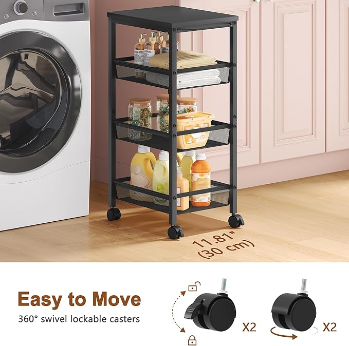 Hoctieon Rolling Storage Cart, 4-Tier Wide Panel Rolling Kitchen Storage Cart - Image 5