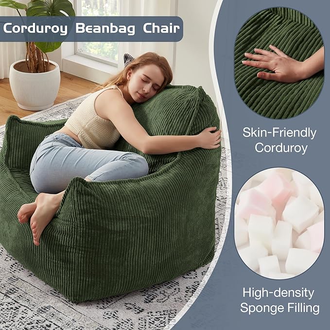 Giant Bean Bag Chair Sofa for Adults Teens, Comfy Corduroy Large Bean Bag Chairs - Image 6
