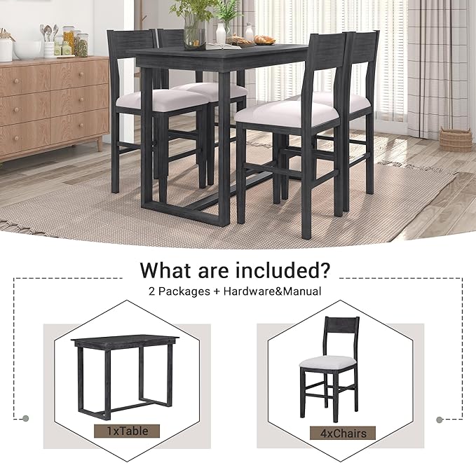 Merax Farmhouse Counter Height 5-Piece Dining Set - Image 4