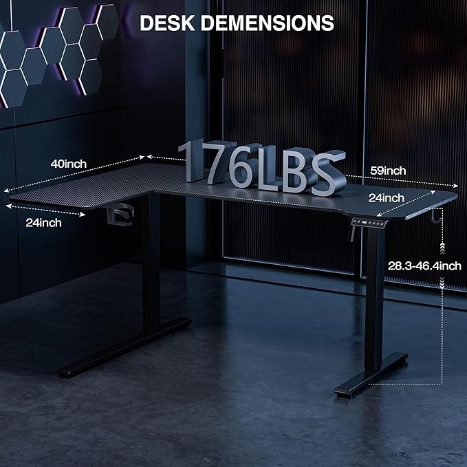 59 Inch L Shaped Standing Desk Adjustable Height, Gaming Electric Corner - Image 3