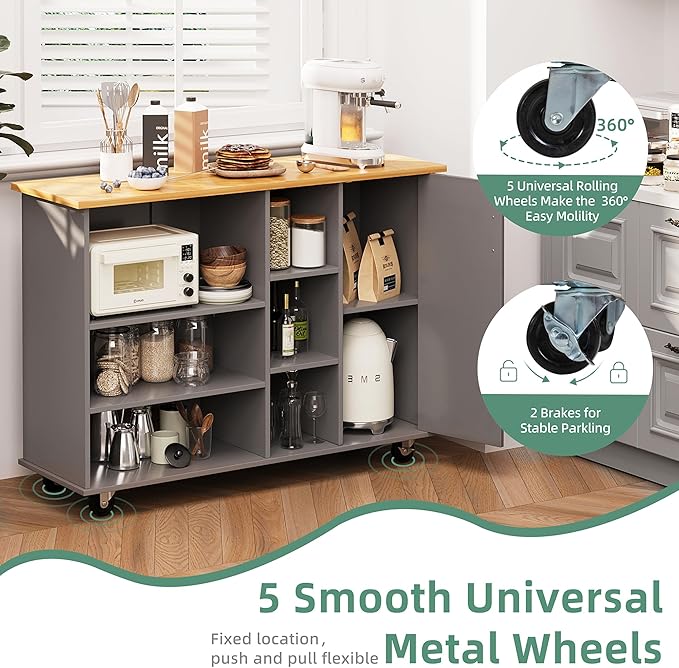 Shintenchi 47”W Kitchen Storage Island Cart - Image 5