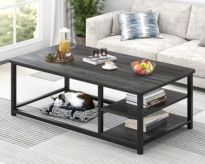 EXCEFUR Coffee Table, Rustic Wood and Metal Living Room Table by EXCEFUR