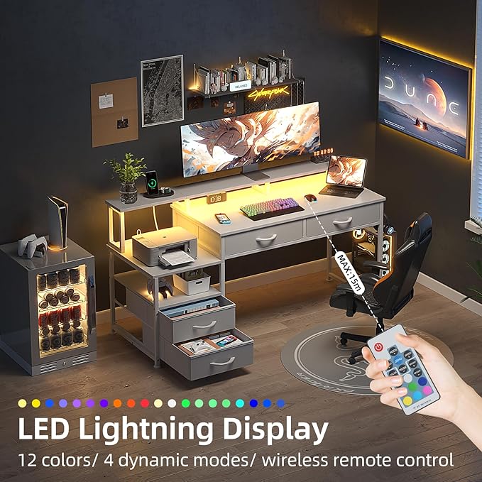 53" Computer Desk with 4 Drawers & Power Outlets, Reversible Home Office Desk - Image 5