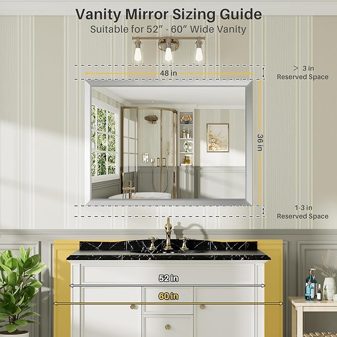 48x36 Inch Silver Bathroom Mirror - Image 2