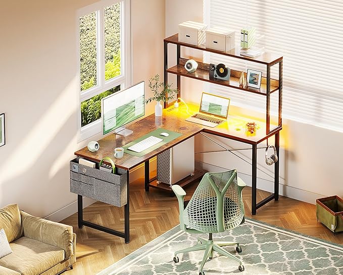 Casaottima Gaming Desk with Power Outlets & LED Lights, 43 Inch Reversible L - Image 7