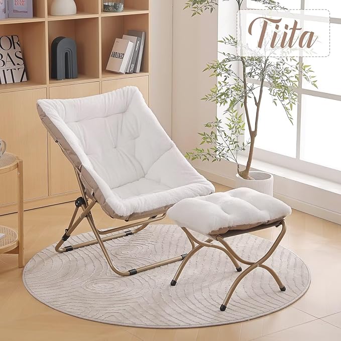 Tiita Comfy Folded Chair, Soft Faux Fur Oversized Folding Accent Chair - Image 6