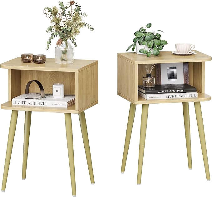 Natural Nightstand Set of 2, Small Bed Side Table by MMEOLUOOK