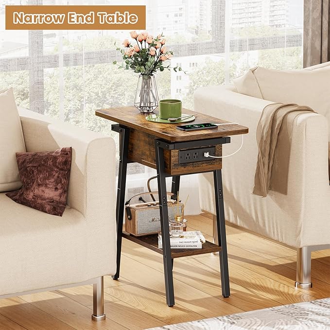 End Table with Charging Station, Flip Top Side Table with USB Ports and Outlets - Image 5