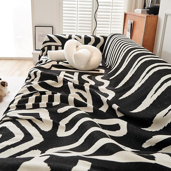 STACYPIK Reversible Boho Couch Cover Ivory Black Futon Armchair Slipcovecrs - Image 7