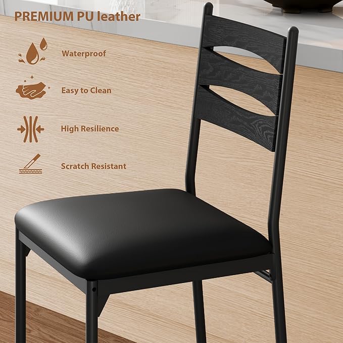GarveeHome Bar Stools Set of 2, Wooden Barstools, Faux Leather Upholstered Bar - Image 4