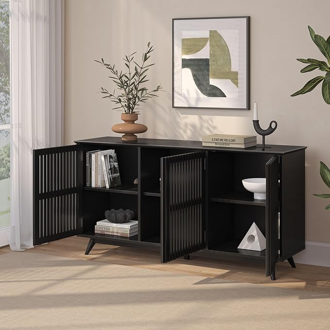 Plank+Beam Mid-Century Modern Wood TV Stand, Three Door Solid Wood - Image 8
