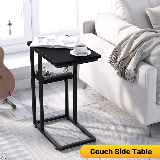 C Shaped End Table, Sturdy 2 Tier C Shaped Side Table - Image 8