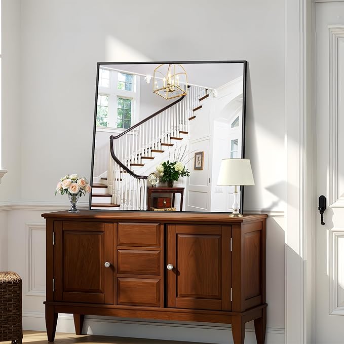 KOCUUY 36x36 Inch Large Black Wall Mounted Mirror, Aluminum Framed Decorative - Image 4
