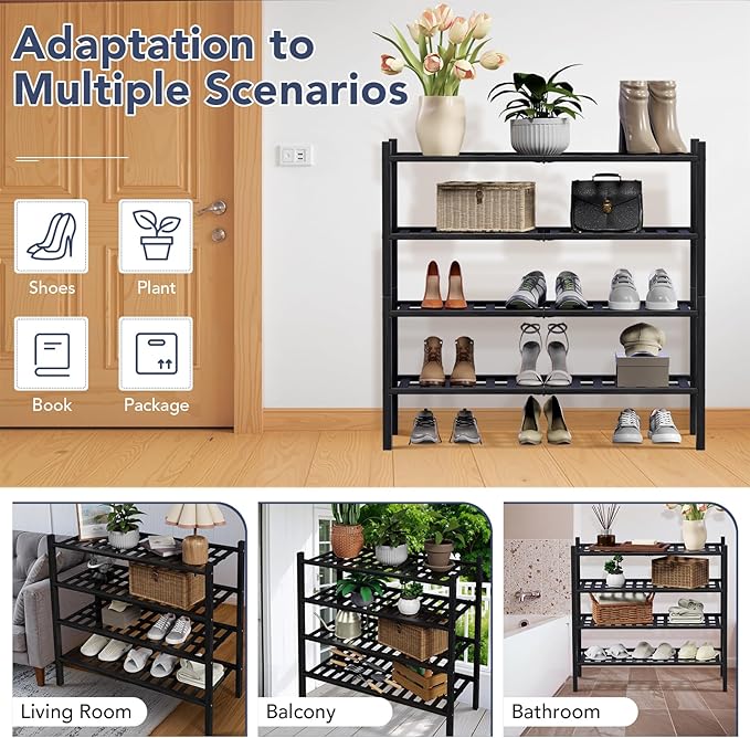 Haddockway 4 Tier Bamboo Shoe Rack Storage Organizer, Small Space 27"x11"x26" - Image 7
