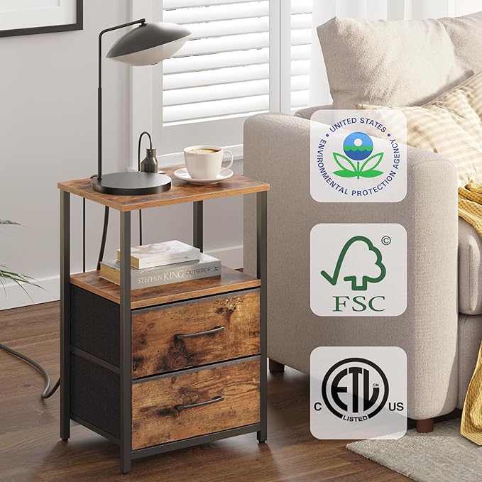 TUTOTAK End Table with Charging Station, Night Stand, Side Table with 2 USB - Image 6