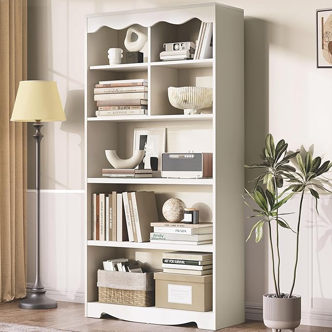 LINSY HOME 5-Shelf Bookcase Wooden, Open Floor Standing Cube Shelf Bookcase by LINSYHOME